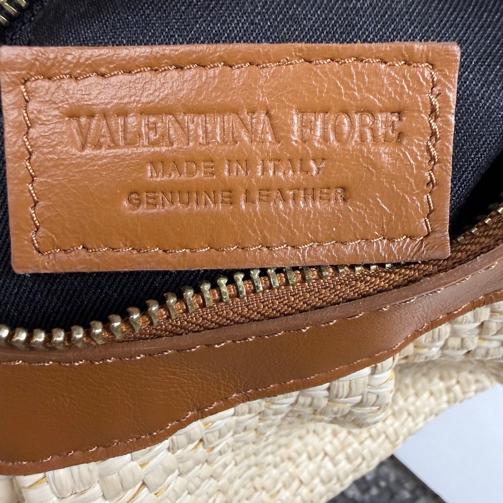 Valentina Fiore Leather/Straw Hobo Bag Woven Made in Italy Coastal Summer Chic - Picture 9 of 11